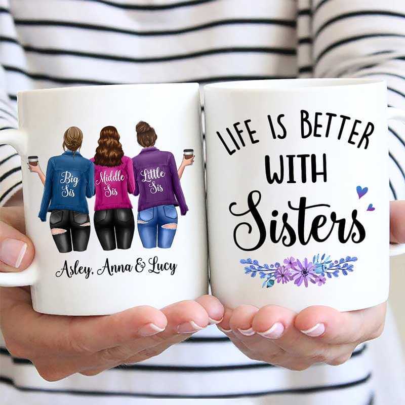 Denim Jacket Sisters Personalized Mug - TrendingCustom™️