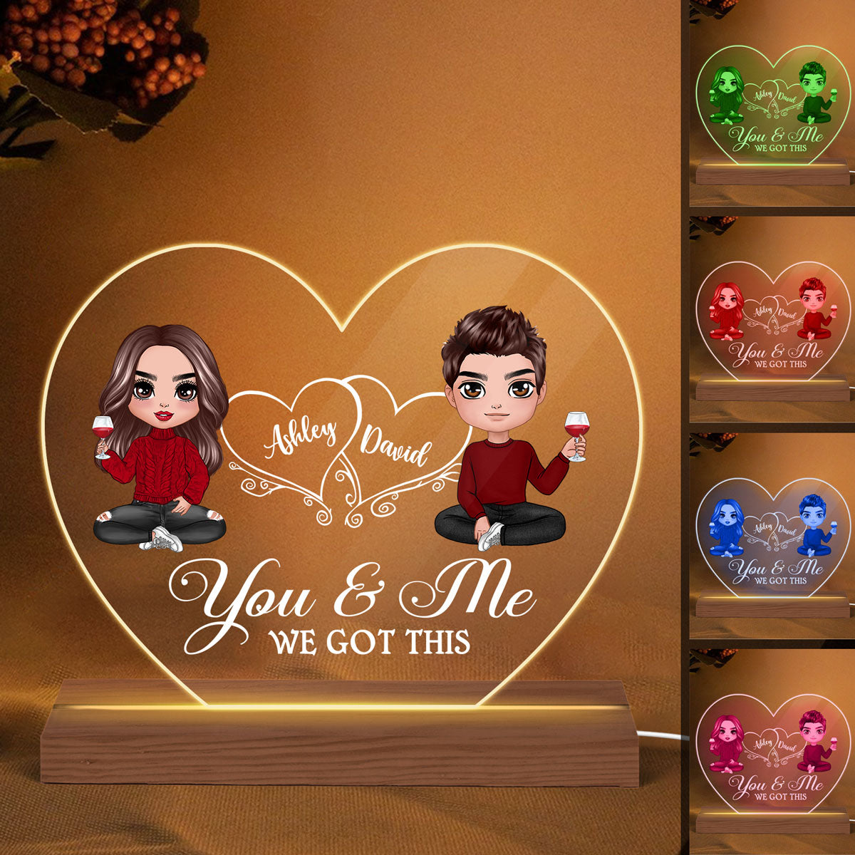Embracing Doll Couple Sitting I Met You Gift For Him For Her Personalized Acrylic Heart Plaque Led Night Light Online Now