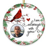 Always With You Holly Branch Cardinal Memorial Photo Personalized Circle Ornament