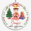 Baby First Christmas Front View Personalized Circle Ornament