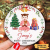 Baby First Christmas Front View Personalized Circle Ornament