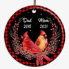 Cardinals Checkered Berry Wreath Personalized Circle Ornament