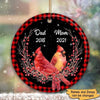 Cardinals Checkered Berry Wreath Personalized Circle Ornament