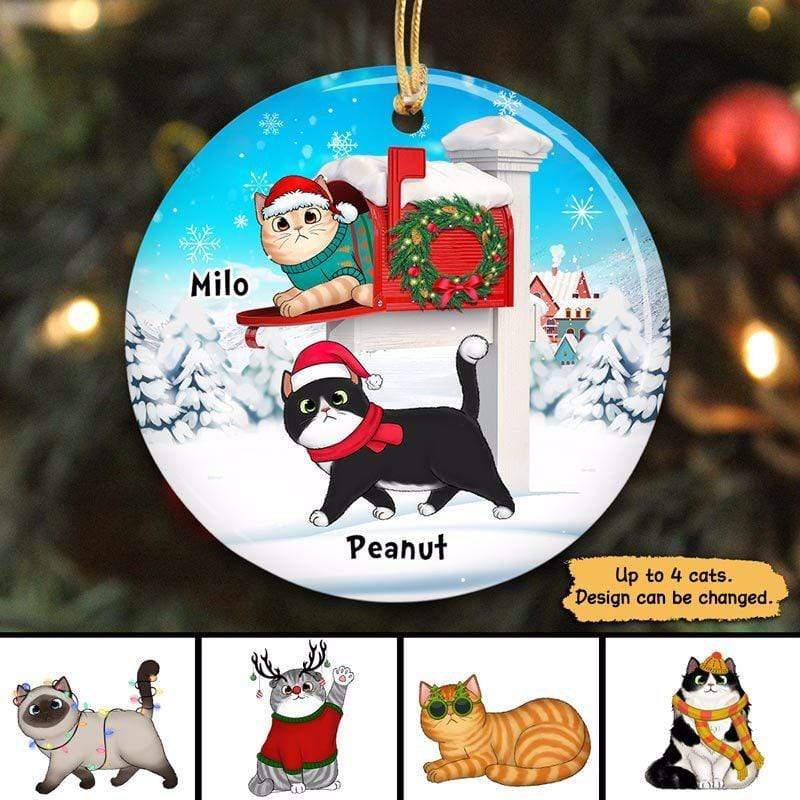 Cats With Mailbox Christmas Personalized Circle Ornament