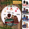 Christmas Couple And Peeking Dogs Personalized Circle Ornament