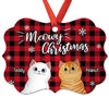 Christmas Fluffy Cats Checkered Pattern Personalized Christmas Ornament