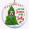 Christmas Tree Peeking Dog Personalized Circle Ornament