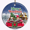 Christmas Truck Peeking Dogs Personalized Circle Ornament