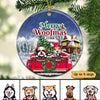 Christmas Truck Peeking Dogs Personalized Circle Ornament