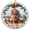 Christmas Wreath Cardinal Photo Memorial Personalized Circle Ornament