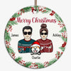 Couple And Dogs Holly Branch Christmas Personalized Circle Ornament