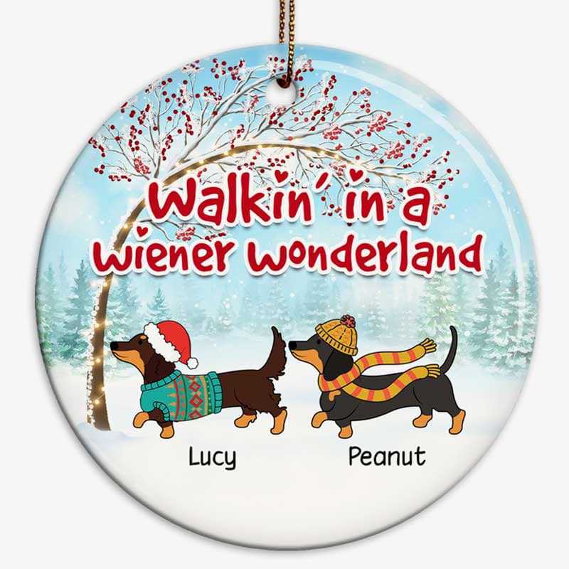 Dachshund Under Berry Tree Gift for Dog Lovers Personalized Circle Ornament