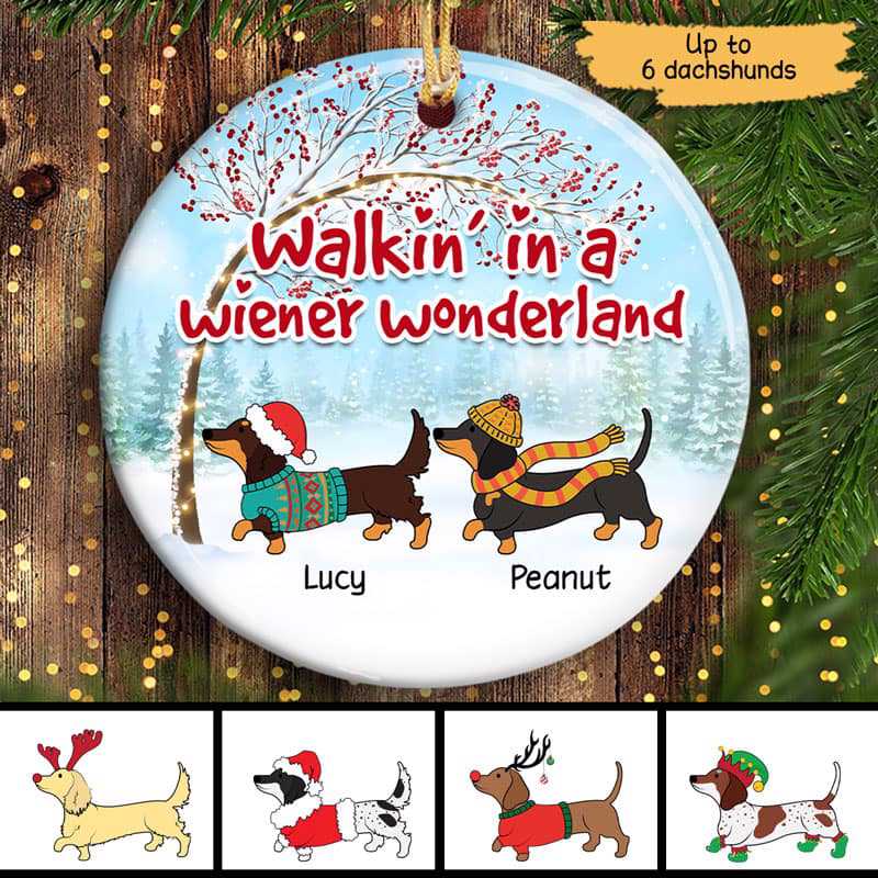 Dachshund Under Berry Tree Gift for Dog Lovers Personalized Circle Ornament