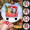 Dog Cat On Christmas Truck Personalized Decorative Circle Ornament