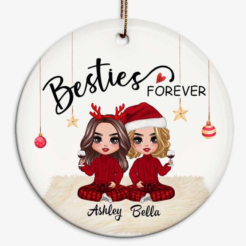 Doll Besties Forever Checkered Pants Christmas Gift For Besties Sisters Siblings Personalized Circle Ornament