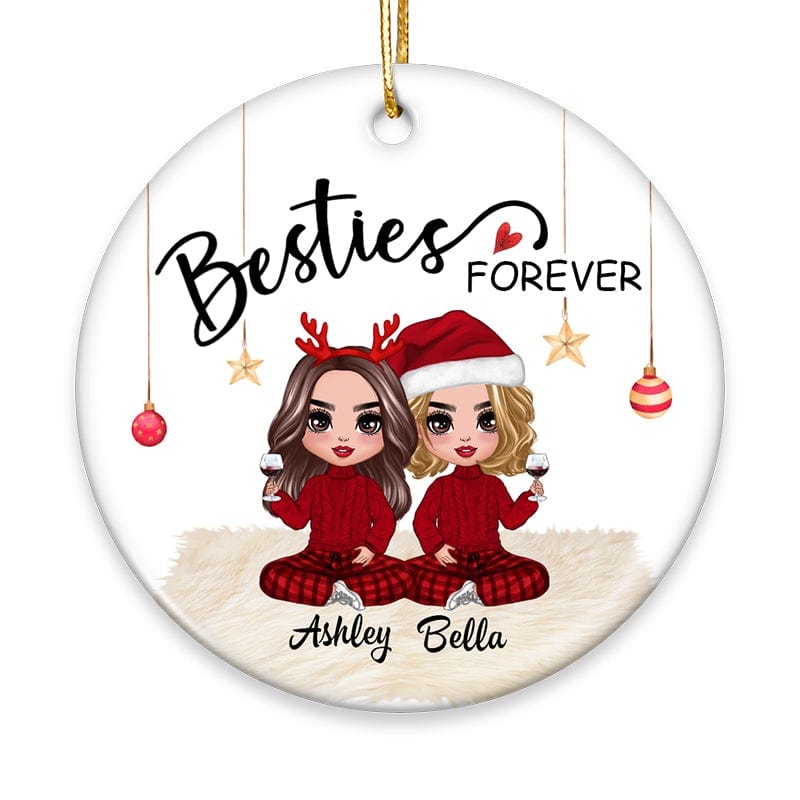 Doll Besties Forever Checkered Pants Christmas Gift For Besties Sisters Siblings Personalized Circle Ornament
