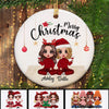 Doll Besties Sisters Siblings Checkered Pants Merry Christmas Gift Personalized Circle Ornament