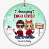 Doll Couple Sitting Annoying Each Other Christmas Personalized Circle Ornament