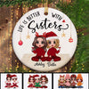 Doll Sisters Besties Siblings Christmas Gift Checkered Pants Personalized Circle Ornament