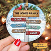 Family Direction Sign Personalized Circle Ornament