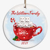 Family Marshmallow In Hot Choco Cup Personalized Circle Ornament