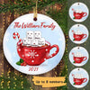 Family Marshmallow In Hot Choco Cup Personalized Circle Ornament