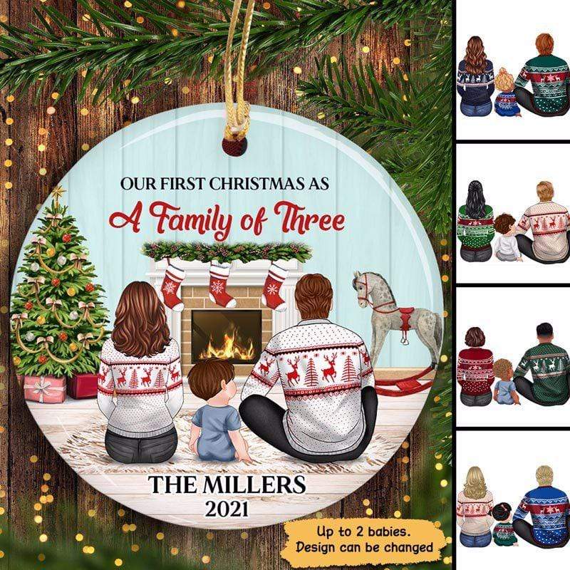 First Christmas As Family Christmas Personalized Decorative Circle Ornament