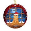 Fluffy Cats Sitting On The Window Christmas Personalized Circle Ornament