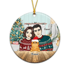 Front View Couple And Cats Personalized Circle Ornament