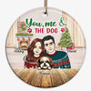 Front View Couple And Dogs Personalized Circle Ornament