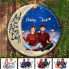 Front View Couple On Moon Personalized Circle Ornament