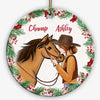 Girl And Horse Holly Branch Christmas Personalized Circle Ornament