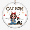 Leopard Cat Mom Doll Personalized Circle Ornament