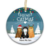 Meowy Catmas Blue Wood Christmas Personalized Decorative Circle Ornament