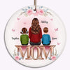 Mom And Kids Sitting On Word Personalized Circle Ornament