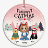 Patterned Christmas Tree Doll Girl And Cats Personalized Circle Ornament