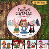 Patterned Christmas Tree Doll Girl And Cats Personalized Circle Ornament