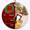 Peeking Fluffy Cats Open Door Christmas Personalized Circle Ornament