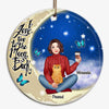 Pretty Girl & Cat On Moon Personalized Circle Ornament