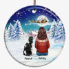 Woman And Dog Sitting Christmas Night Personalized Circle Ornament