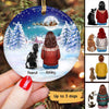 Woman And Dog Sitting Christmas Night Personalized Circle Ornament