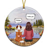 Woman And Dog Sitting Lake View Memorial Personalized Circle Ornament