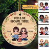 You Me Became Three Baby Newborn Personalized Circle Ornament