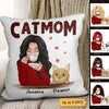 Cat Mom Red Patterned Personalized Pillow (Insert Included)