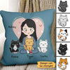 Chibi Girl Loves Her Cat Personalized Pillow (Insert Included)