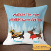 Dog Christmas Dachshund Walking in Wiener Wonderland Personalized Pillow