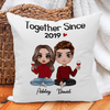 Doll Couple Sitting Gift For Him For Her Personalized Pillow (Insert Included)