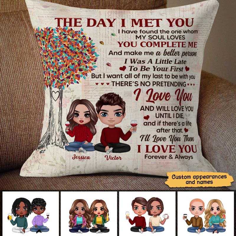 Doll Couple Sitting Vintage Gift Personalized Pillow (Insert Included)
