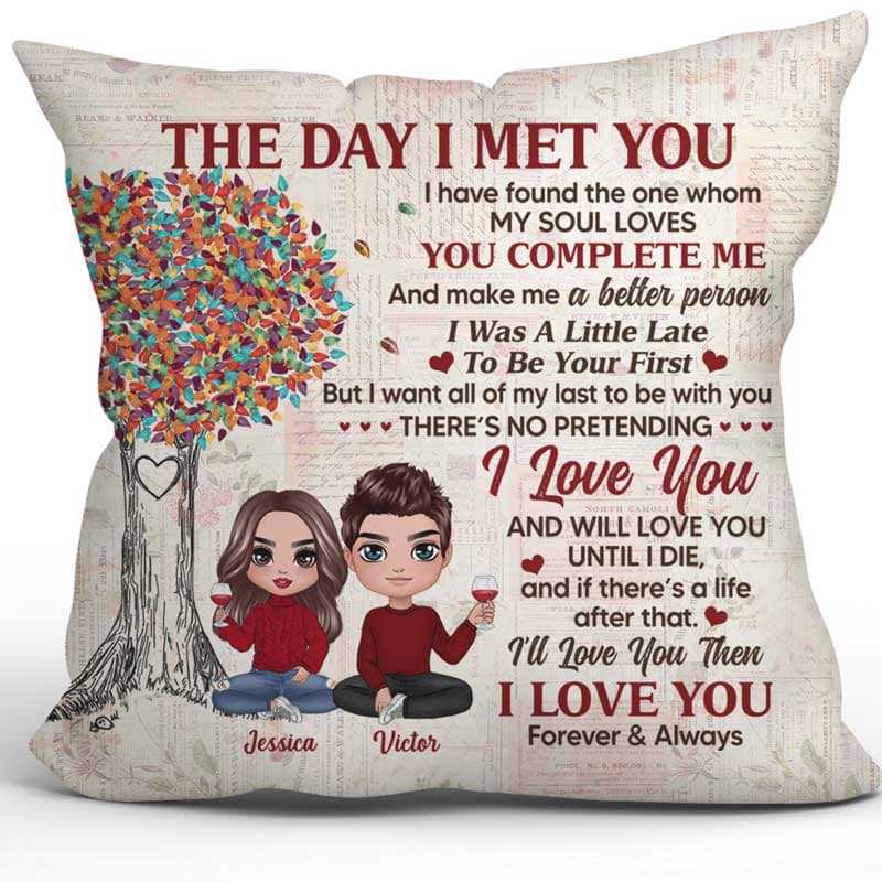 Doll Couple Sitting Vintage Gift Personalized Pillow (Insert Included)