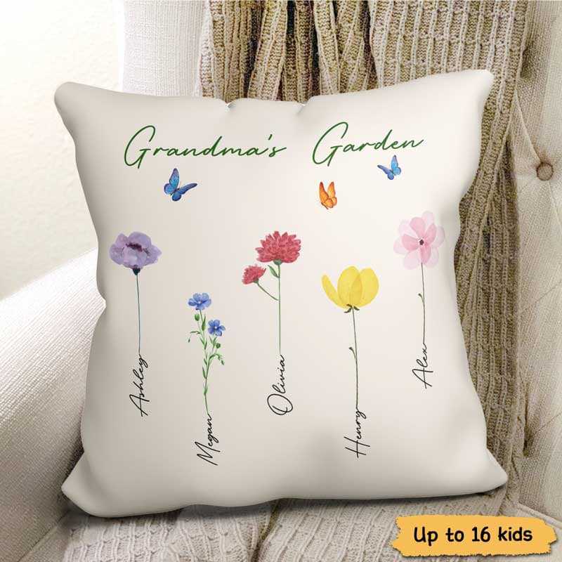 Family Watercolor Flowers Personalized Pillow (Insert Included)